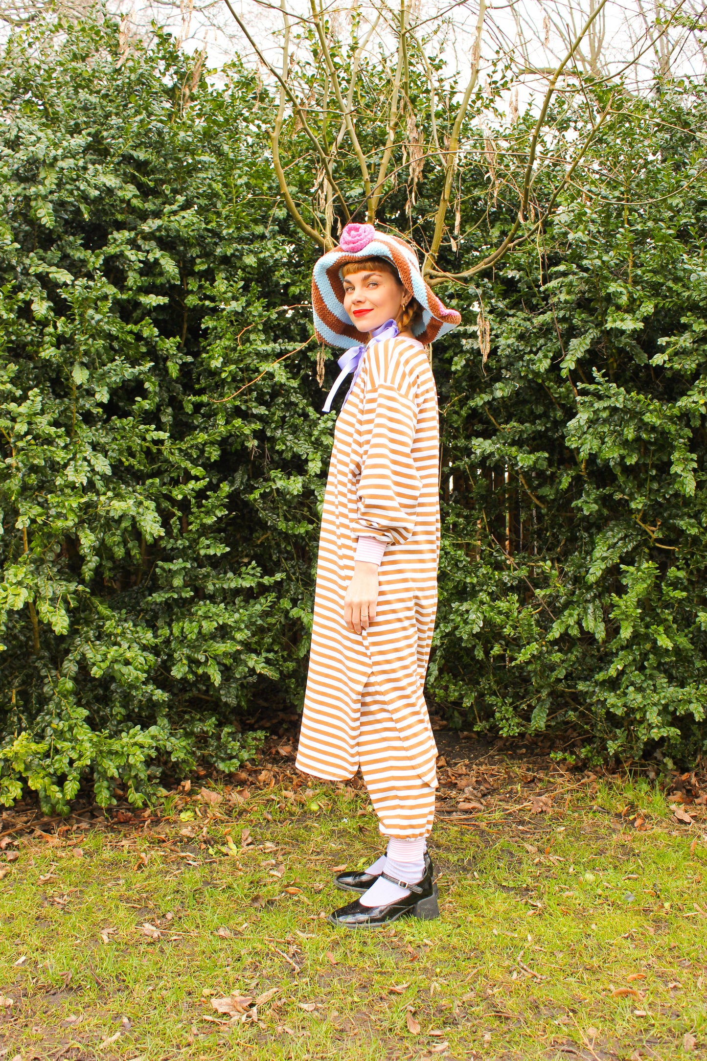 Rullegardenia Slumber Dress - Caramel Stripes