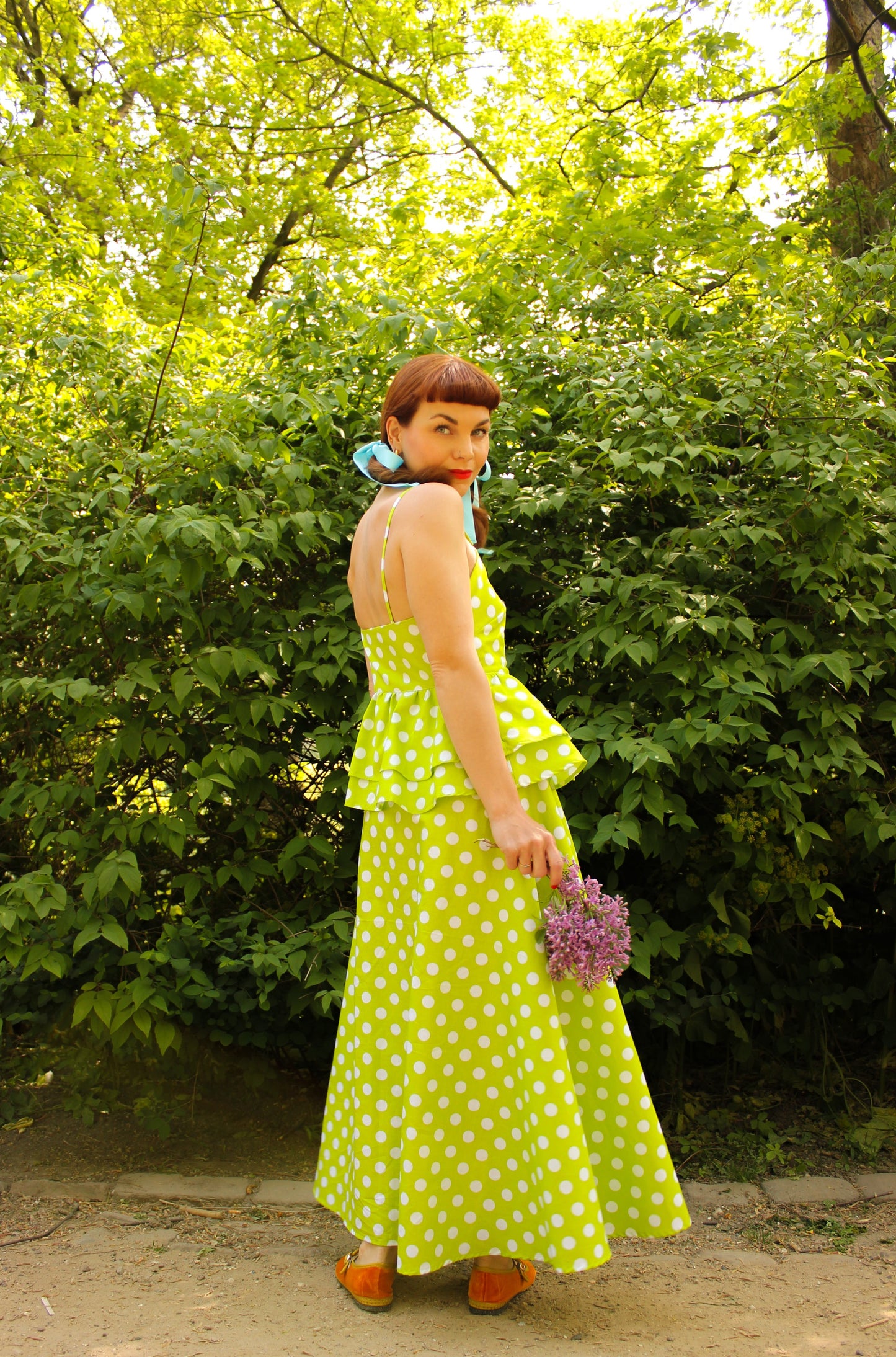 Thirty Something Dress - Green Polka