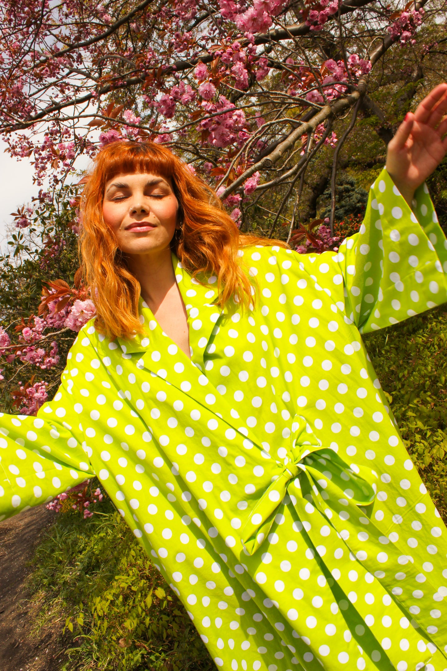 Yoko Kimono Blazer - Green Polka