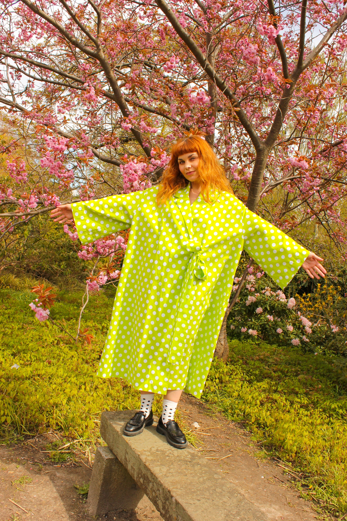 Yoko Kimono Blazer - Green Polka
